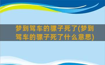 梦到驾车的骡子死了(梦到驾车的骡子死了什么意思)